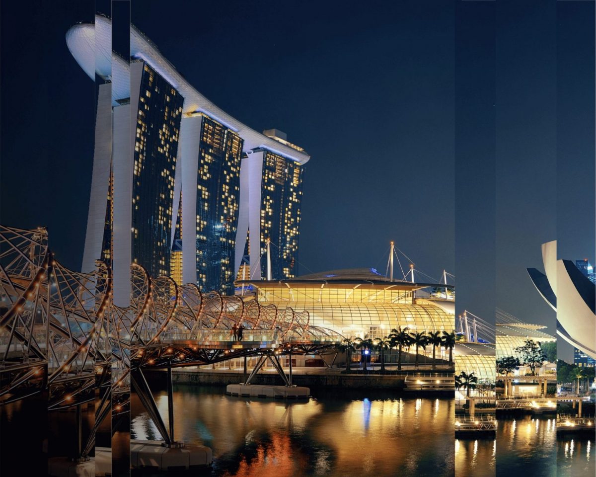 A sliced picture of the Singapore city centre in the night time.